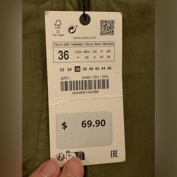 NWT Zara Women’s The Relaxed Daily Cargo Pant Green- US 4 - Picture 4 of 6
